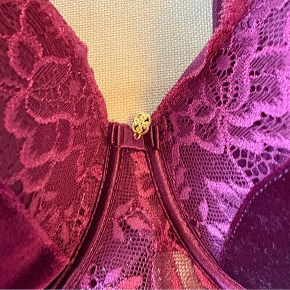 Daisy Fuentes NWOT Deep Purple Velvet Lace Bodysuit Lingerie - Picture 5 of 8